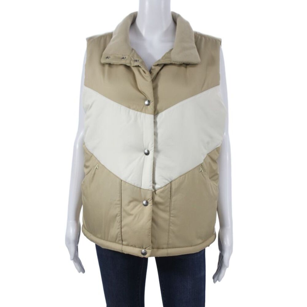 The North Face Women Beige Puffer Vest Polyester Snap Sleeveless Size L